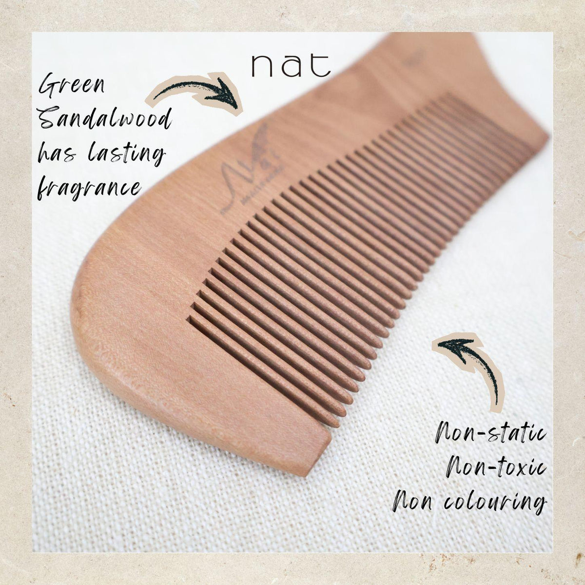 NAT Natural Machilus Nanmu Anti Static Wooden SootheComb - 9629