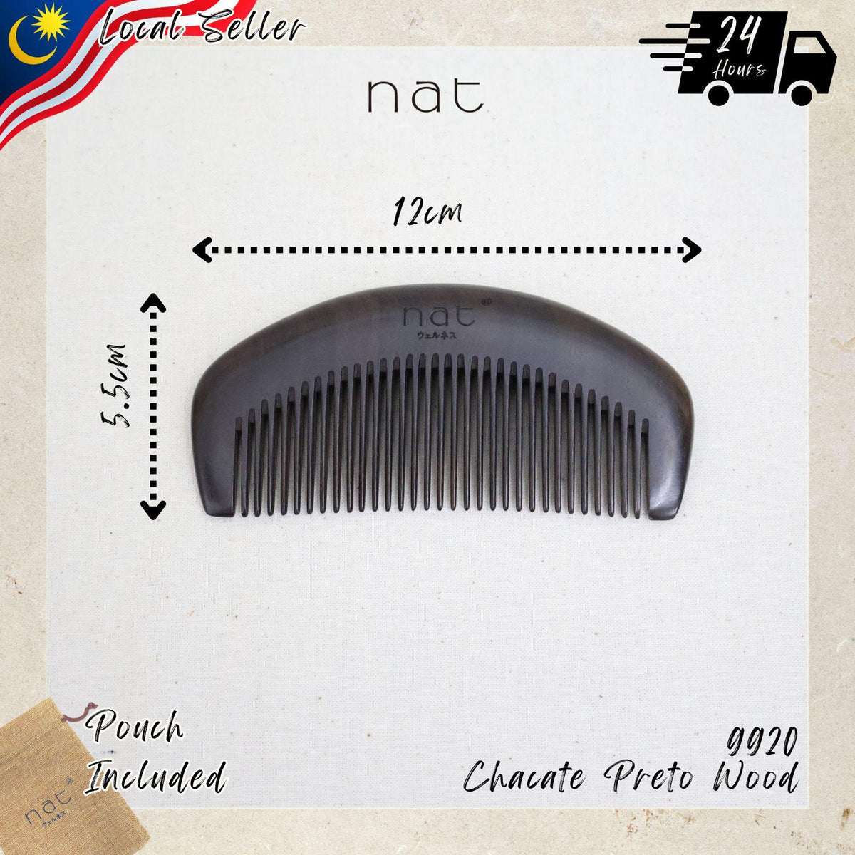 NAT Assorted Natural Chacate Preto Wood Anti-Static Non-Toxic Non-Coloring Combs and Massage Tools