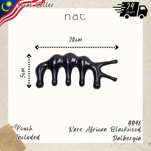 NAT Natural Silky Glide Rare African Blackwood Dalbergia Wood Wooden Massage Anti-Static Gua Sha Comb - 9946