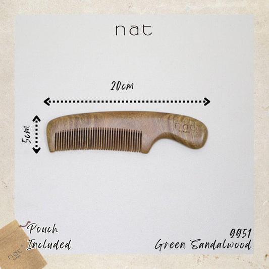 NAT Natural Green Sandalwood Portable and Handy Hair Anti-Static Prime Styling Comb - 9951