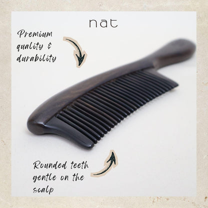NAT PREMIUM Natural Chacate Preto Wooden Wood Broad Rounded Bristles Ergonormic Anti-Static Care Comb - 9927