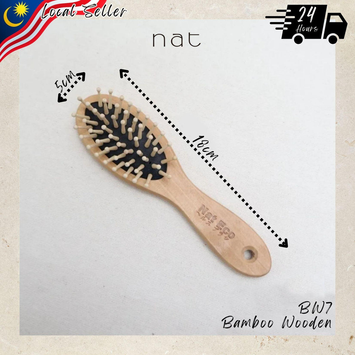 NAT Natural Bamboo Wood High Quality Wooden Comb Paddle Brush Hair Accessories - BW7