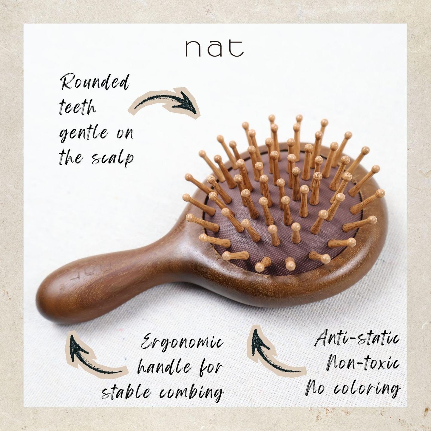 NAT Natural Portable Gold Sandalwood Gentle Detangle Hair Brush - BW85