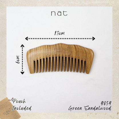 NAT Natural Green Sandalwood Wide Tooth Anti-Static Handy Comb Hair Accessories - 9854