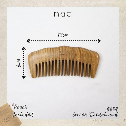 NAT Natural Green Sandalwood Wide Tooth Anti-Static Handy Comb Hair Accessories - 9854