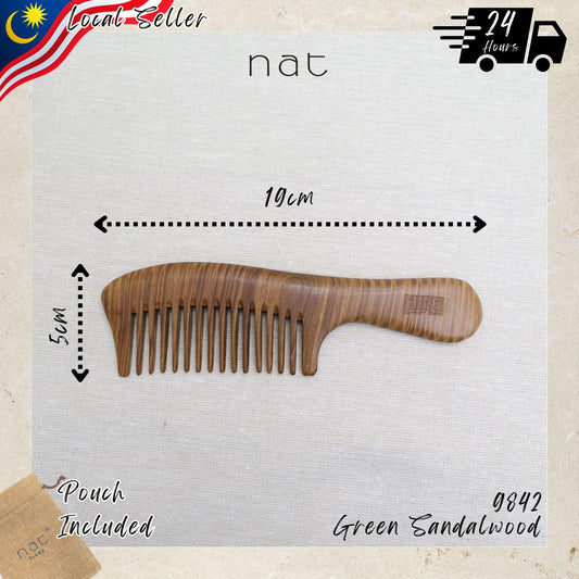 NAT Natural Green Sandalwood Wide Tooth Anti-Static Pure Scalp Comb - 9842