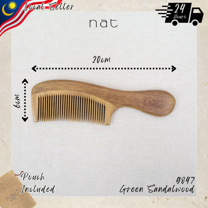 NAT Natural Green Sandalwood Fine Tooth Mix Color Anti-Static Gentle Relief Comb - 9847
