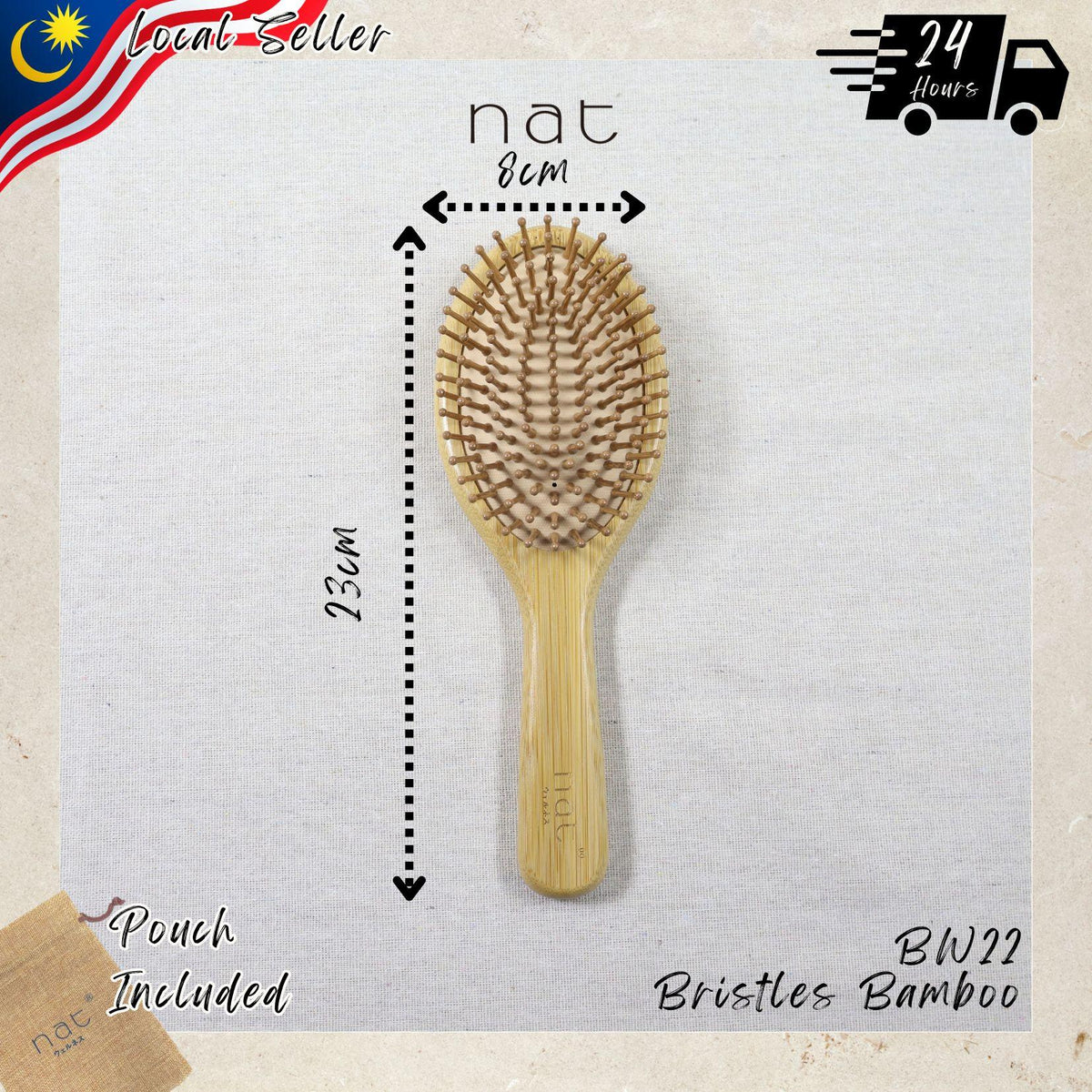 NAT High Quality & Natural Anti Static Bamboo Hair Brush with Rubber Air Cushion Gentle Scalp Care Comb - BW22