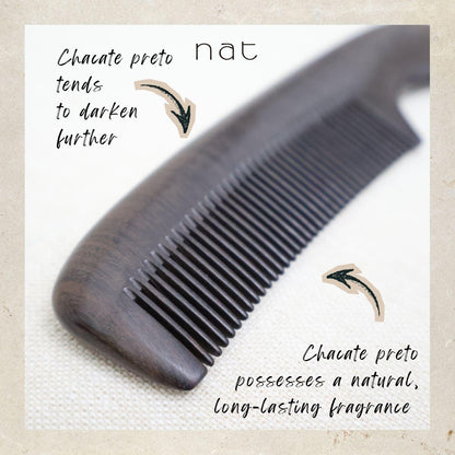 NAT Natural Smooth and Care Chacate Preto Wood Handy Portable Anti-Static Comb - 9919