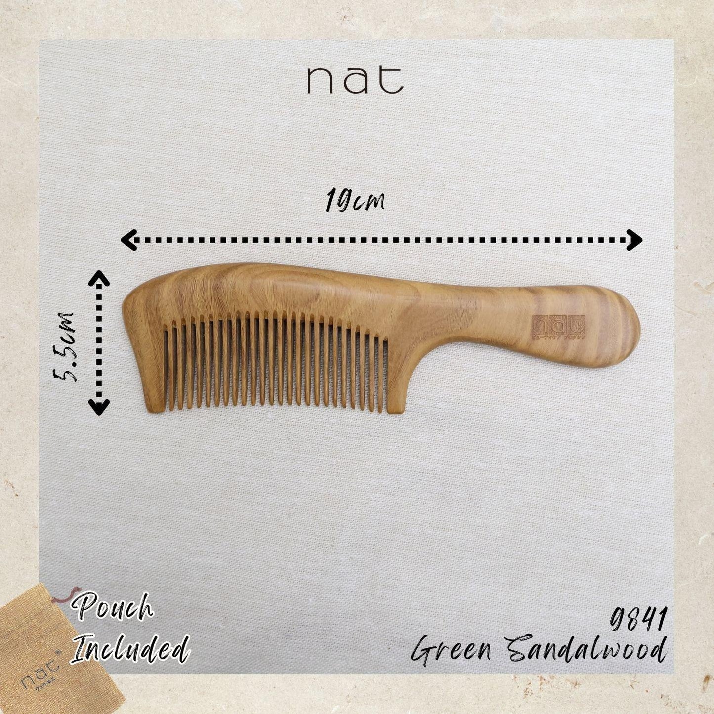 NAT Natural Green Sandalwood Fine Tooth Anti-Static Soft Care Hair Comb - 9841