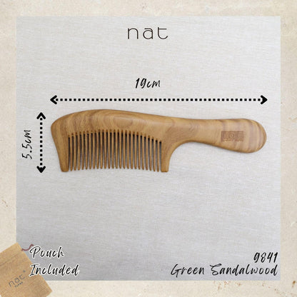 NAT Natural Green Sandalwood Fine Tooth Anti-Static Soft Care Hair Comb - 9841