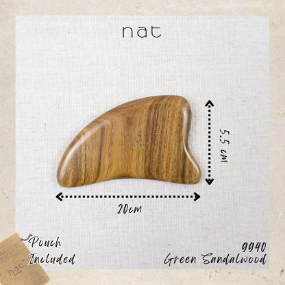NAT Natural Smooth Argentinian Green Sandalwood Wood Wooden Massage Anti-Static Ox Horn Design Gua Sha - 9940