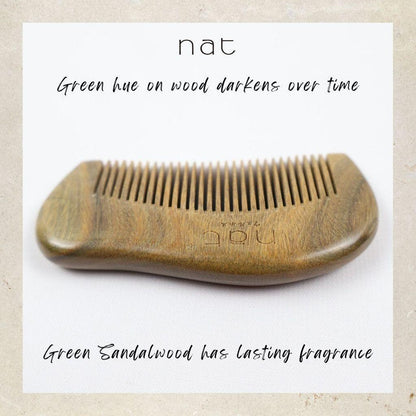 NAT Natural Green Sandalwood Narrow Tooth Anti-Static Curved Handy Comb Hair Accessories - 9851