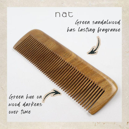 NAT Natural Green Sandalwood Wide Tooth Anti-Static Straight Comb Hair Accessories - 9858