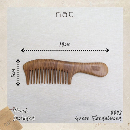 NAT Natural Green Sandalwood Wide Tooth Anti-Static Pure Scalp Comb - 9842