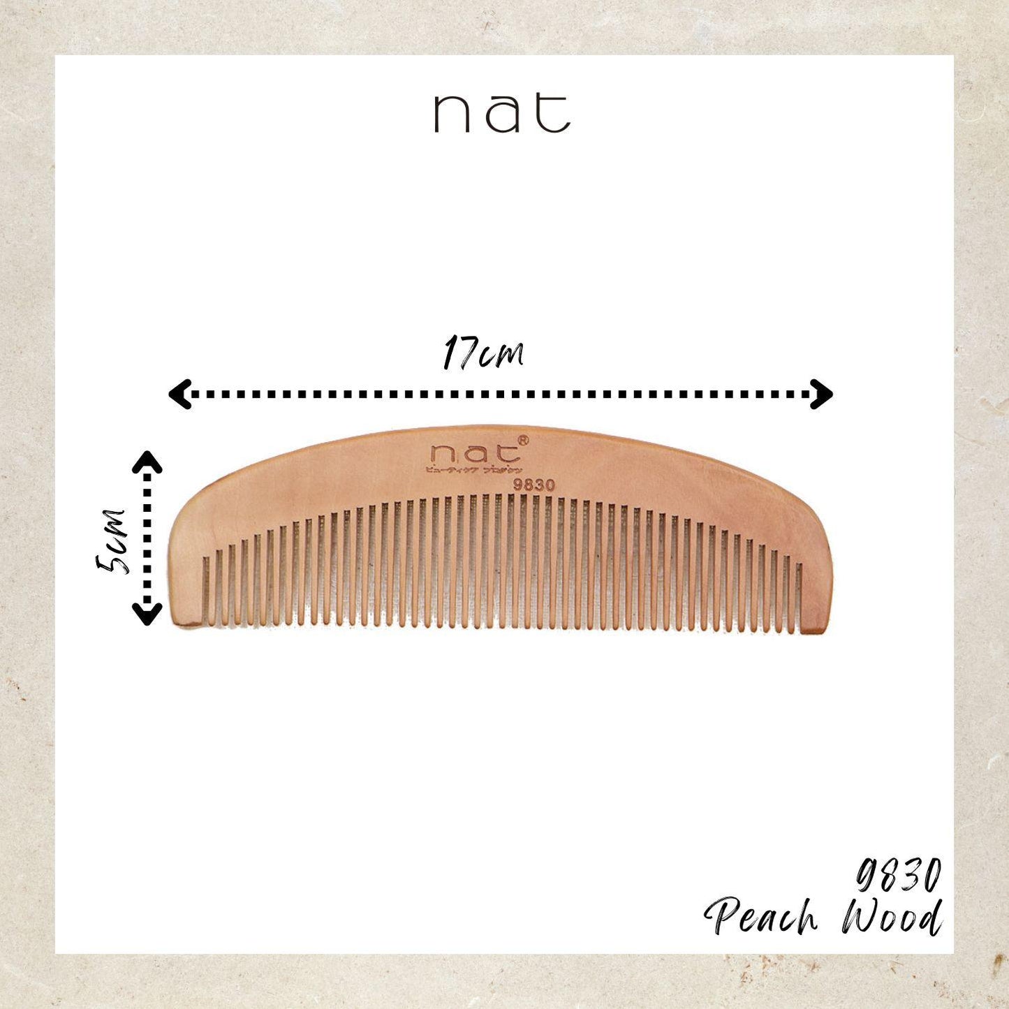 NAT Natural Gold Peach Wood Fine Tooth Anti-Static Gentle Care Comb - 9830