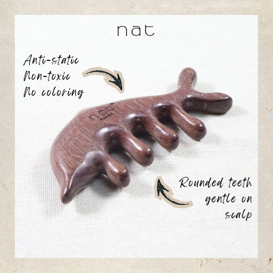 NAT Natural Purpleheart Wood Wooden Massage Anti-Static Cartoon Fish Bone Gua Sha Styling Comb - 9966