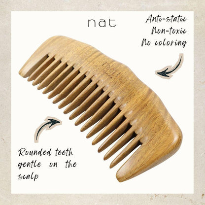 NAT Natural Green Sandalwood Wide Tooth Anti-Static Handy Comb Hair Accessories - 9854