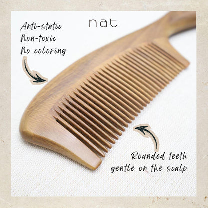 NAT Natural Green Sandalwood Fine Tooth Anti-Static Stress Relief Comb - 9839
