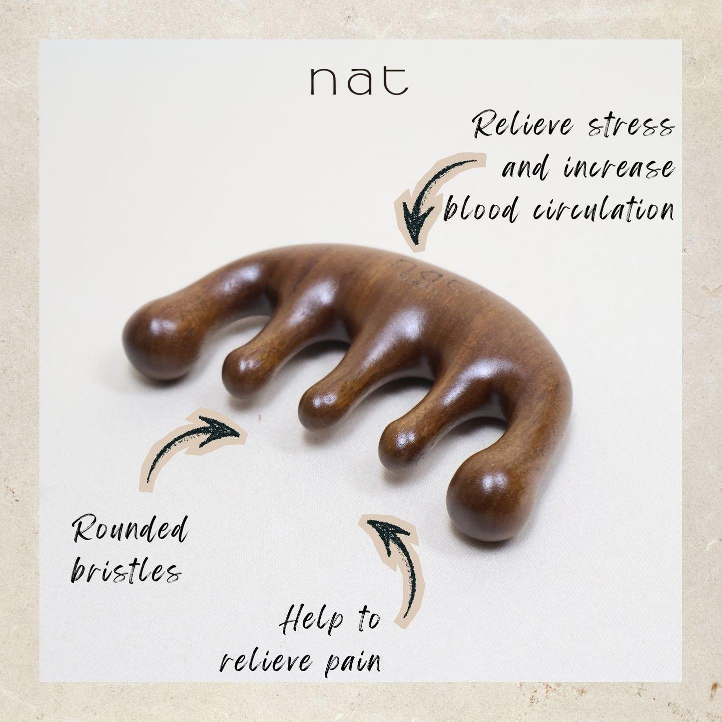 NAT Natural Red Sandalwood Wooden Massage Anti-Static Gua Sha Smooth Care Brush Comb - 9952