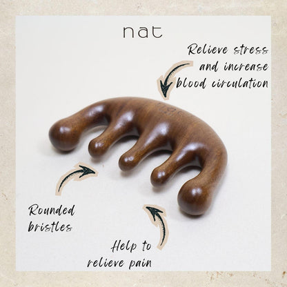 NAT Natural Red Sandalwood Wooden Massage Anti-Static Gua Sha Smooth Care Brush Comb - 9952