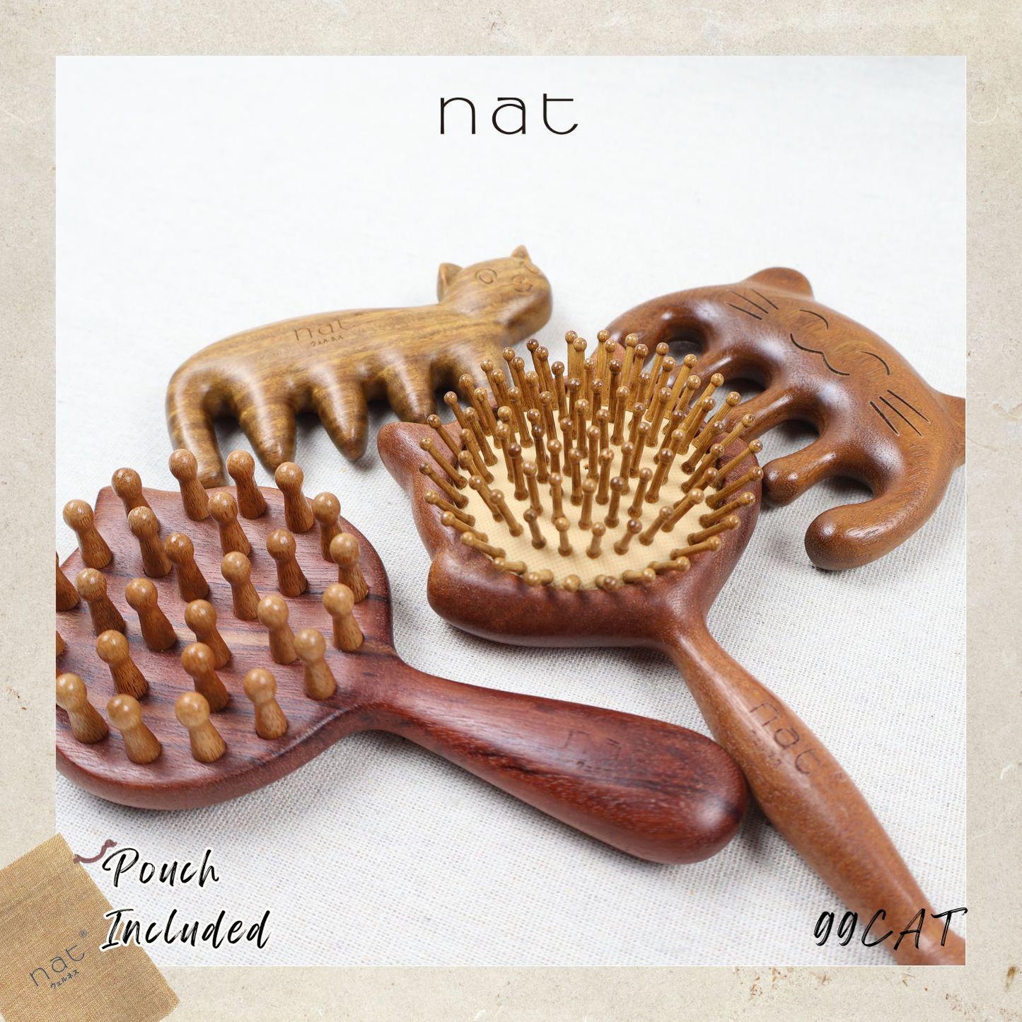 NAT Cat Style Wood Anti-Static Non-Toxic Non-Coloring Combs and Massage Tools