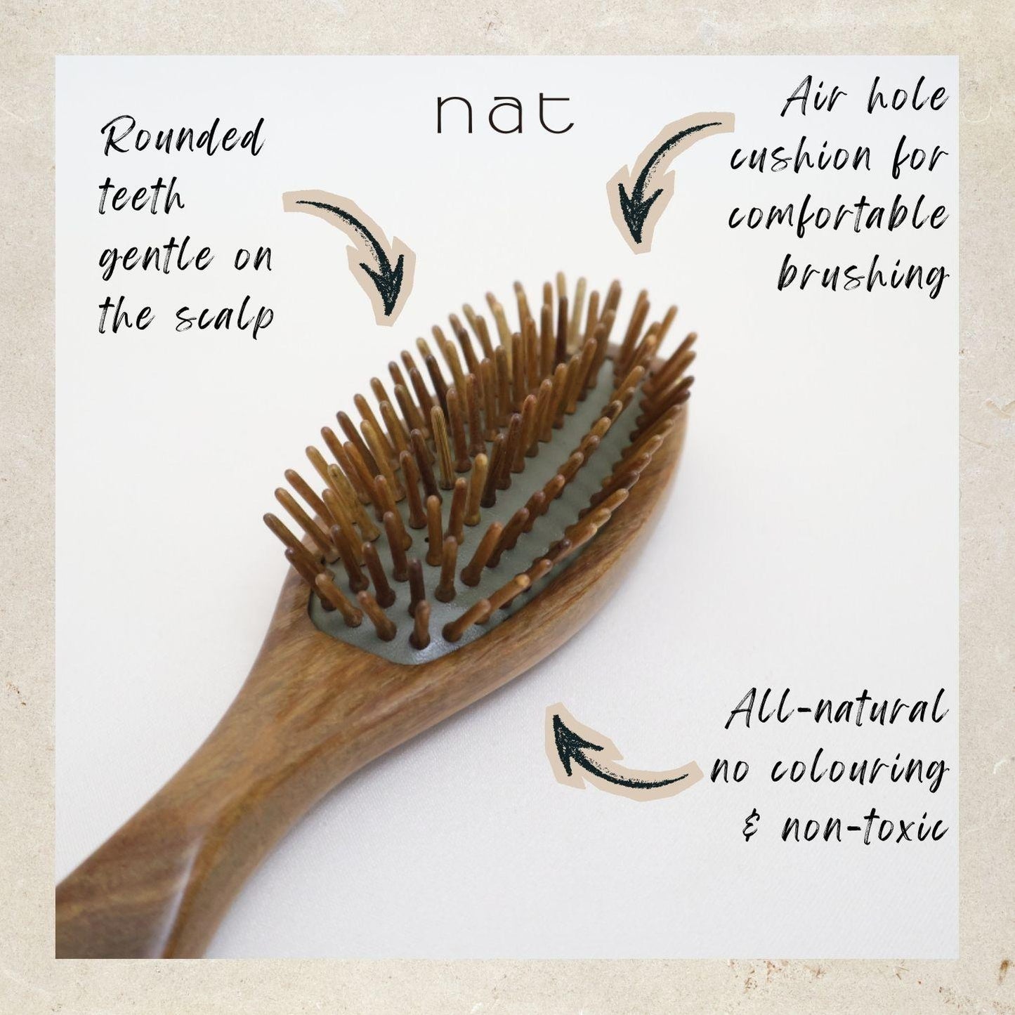 NAT PREMIUM High Quality Green Sandalwood Non-Static Non-Toxic No Coloring Hair Gentle Detangle Brush - BW88