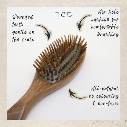 NAT PREMIUM High Quality Green Sandalwood Non-Static Non-Toxic No Coloring Hair Gentle Detangle Brush - BW88