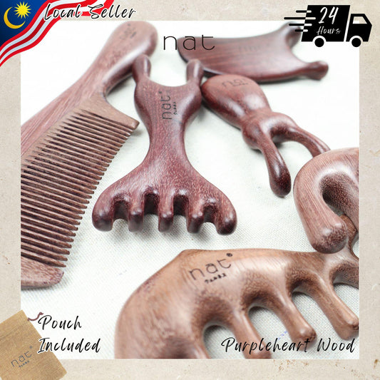 NAT Natural Purpleheart Hardwood Wooden Anti-Static Wood Combs