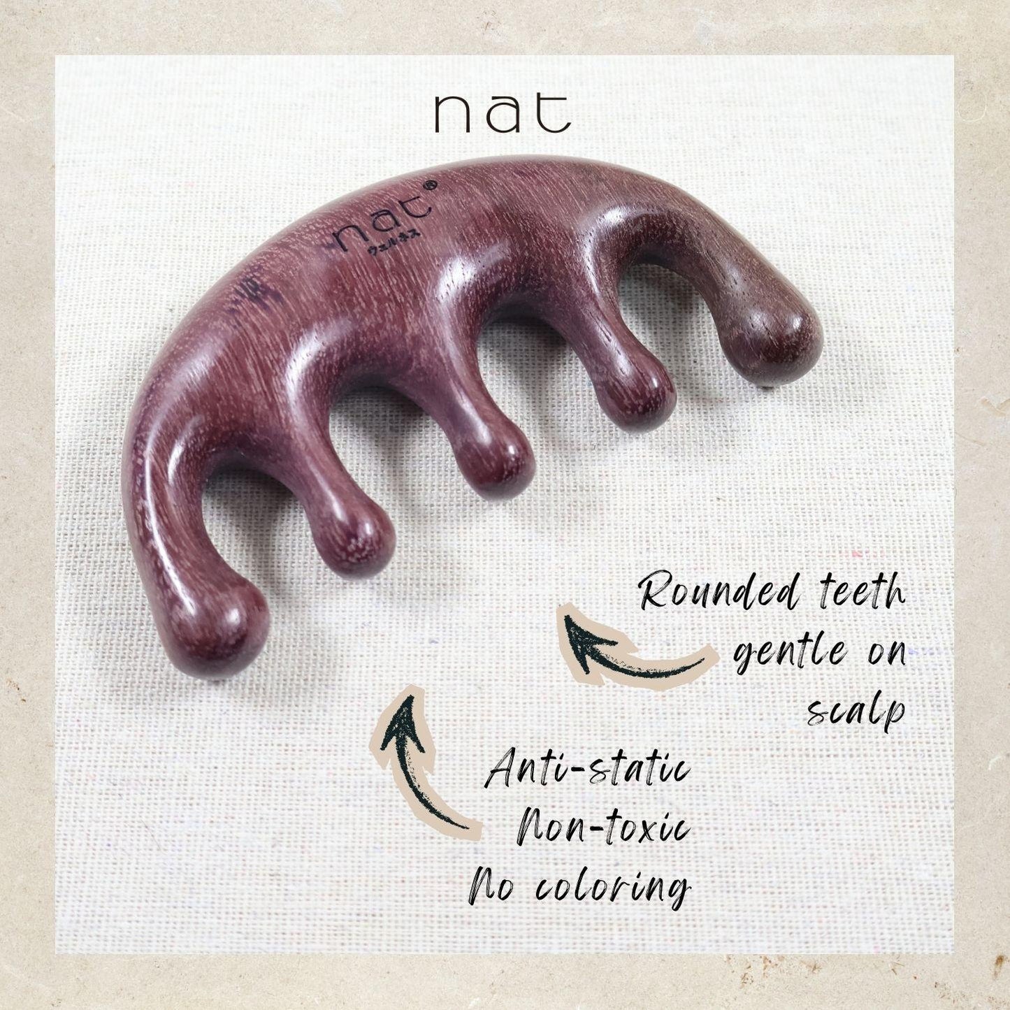 NAT Natural Purpleheart Wood Wooden Massage Anti-Static Gua Sha Detangle Comb - 9960