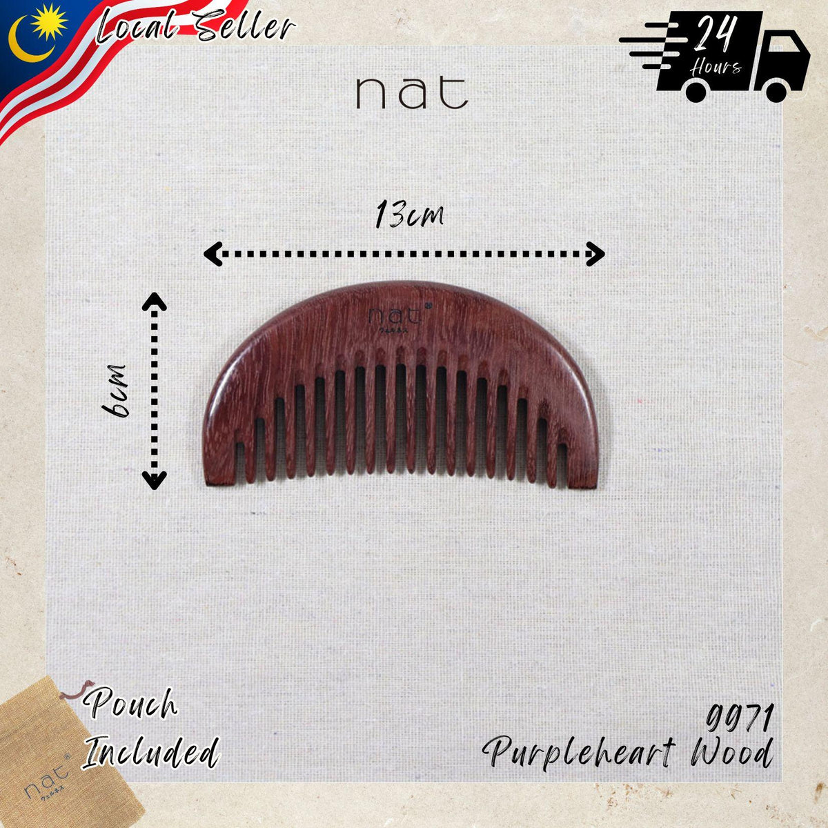 NAT Natural Purpleheart Hardwood Wooden Anti-Static Wood Combs