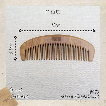 NAT Natural Green Sandalwood Wide Tooth Anti-Static Comb Hair Accessories - 9843