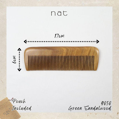 NAT Natural Green Sandalwood Wide Tooth Anti-Static Straight Comb Hair Accessories - 9858