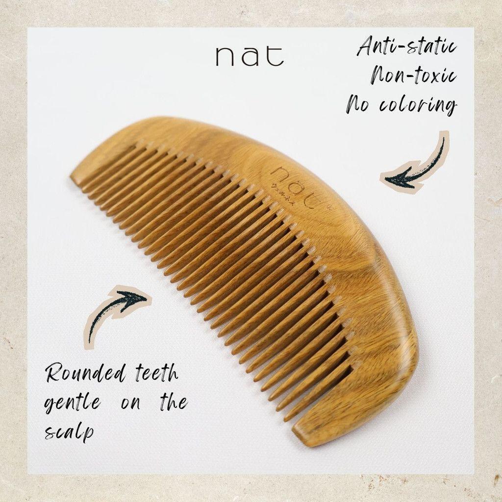 NAT Natural Green Sandalwood Anti Static Non Toxic Hair Comb Tool Hair Accessories - 9853