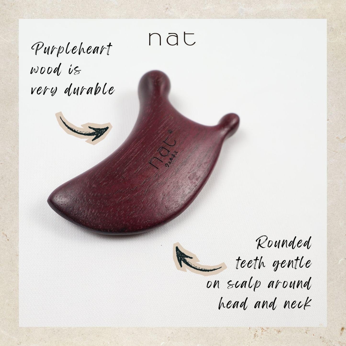NAT Natural Care Purpleheart Wood Wooden Massage Anti-Static Gua Sha Comb - 9983