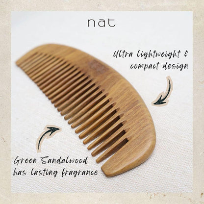 NAT Natural Green Sandalwood Wide Tooth Anti-Static Comb Hair Accessories - 9843