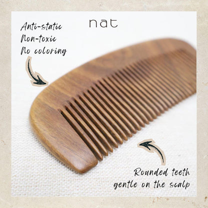 NAT Natural Green Sandalwood Fine Tooth Anti-Static Soothing Head Massage Comb - 9835