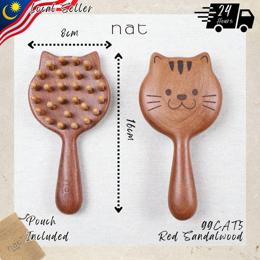 NAT Natural Red Sandalwood Cat Wooden Cute Gentle Scalp Care Hair Brush - 99CAT5