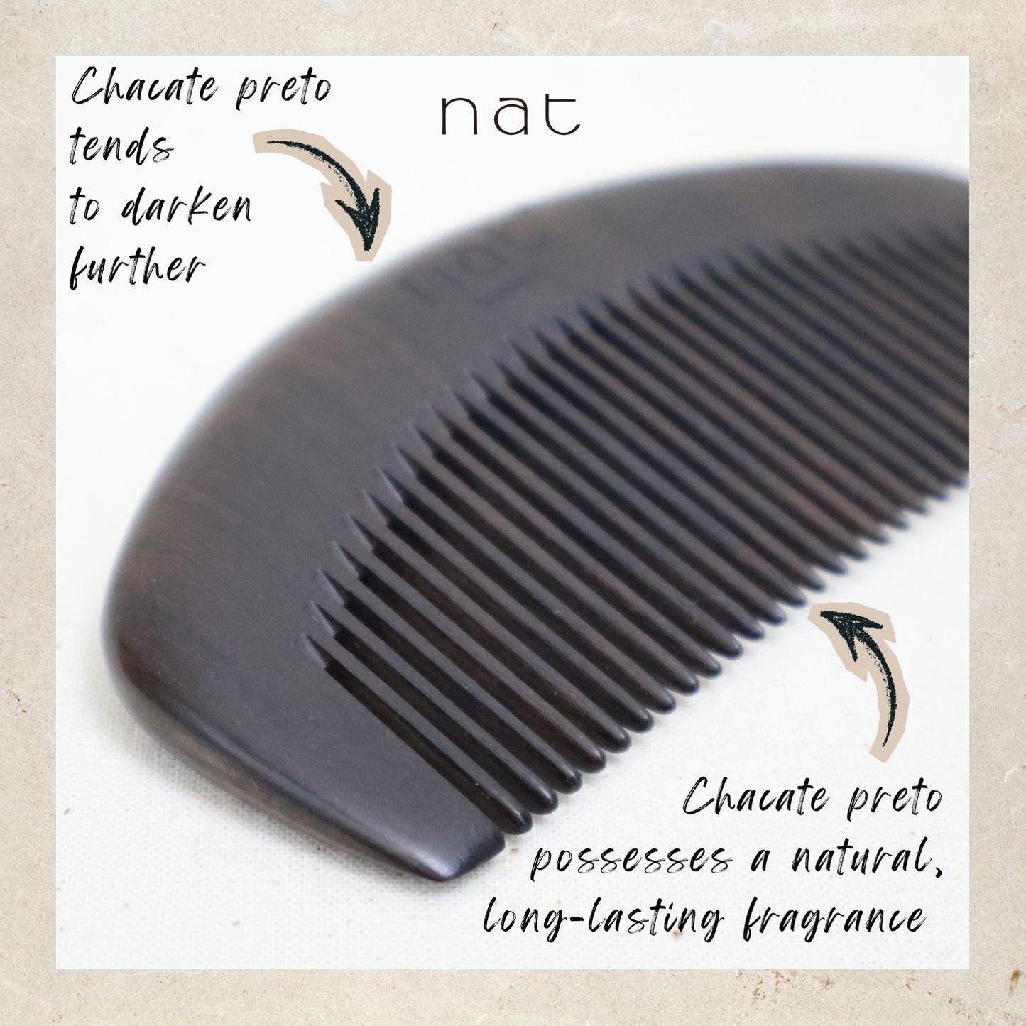 NAT Natural Chacate Preto Wooden Wood Narrow Tooth Portable Anti-Static Prime Styling Comb - 9920
