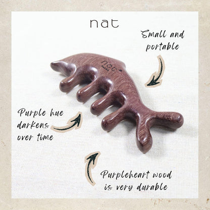NAT Natural Purpleheart Wood Wooden Massage Anti-Static Cartoon Fish Bone Gua Sha Styling Comb - 9966