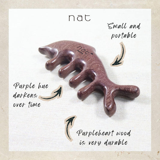 NAT Natural Purpleheart Wood Wooden Massage Anti-Static Cartoon Fish Bone Gua Sha Styling Comb - 9966
