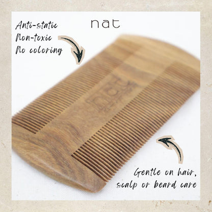 NAT Natural Green Sandalwood Double Sided Anti-Static Beard Care Comb - 9849
