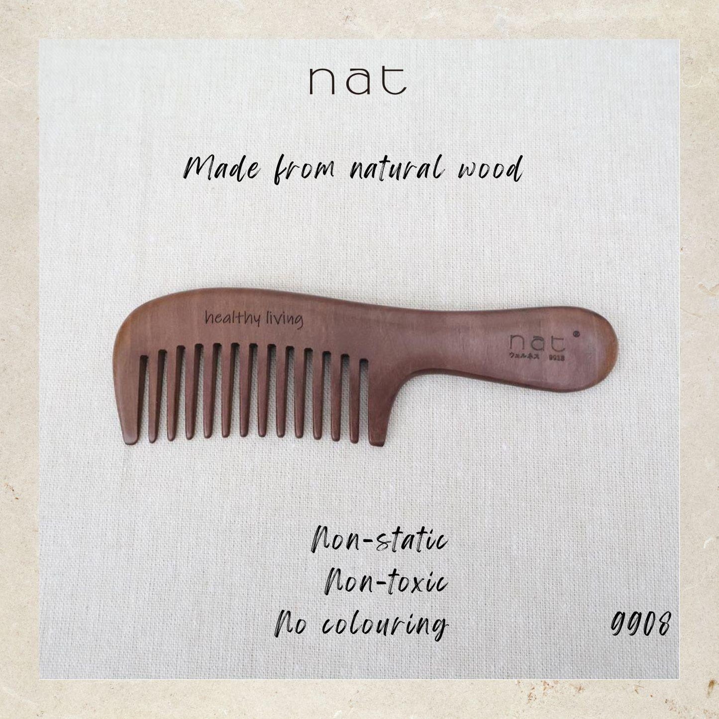 NAT Natural Care Machilus Nanmu Wood Wide & Fine Tooth Anti-Static Comb Set - 9908+9918
