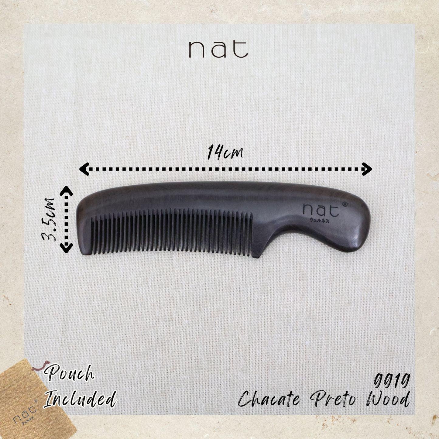 NAT Natural Smooth and Care Chacate Preto Wood Handy Portable Anti-Static Comb - 9919