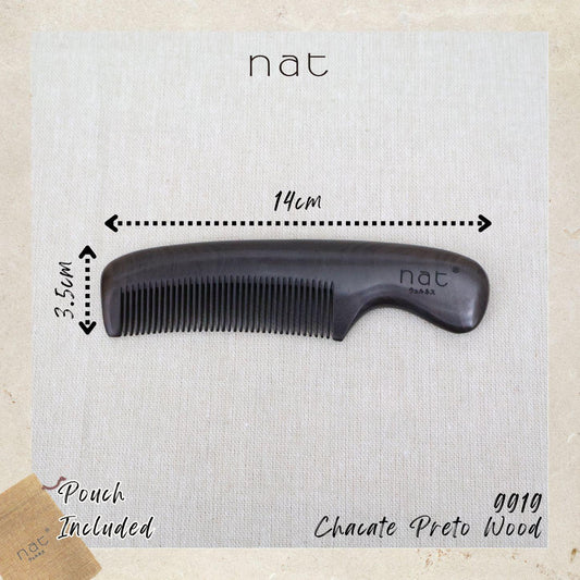 NAT Natural Smooth and Care Chacate Preto Wood Handy Portable Anti-Static Comb - 9919