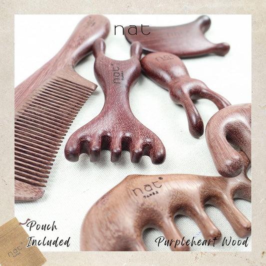NAT Natural Purpleheart Hardwood Wooden Anti-Static Wood Combs