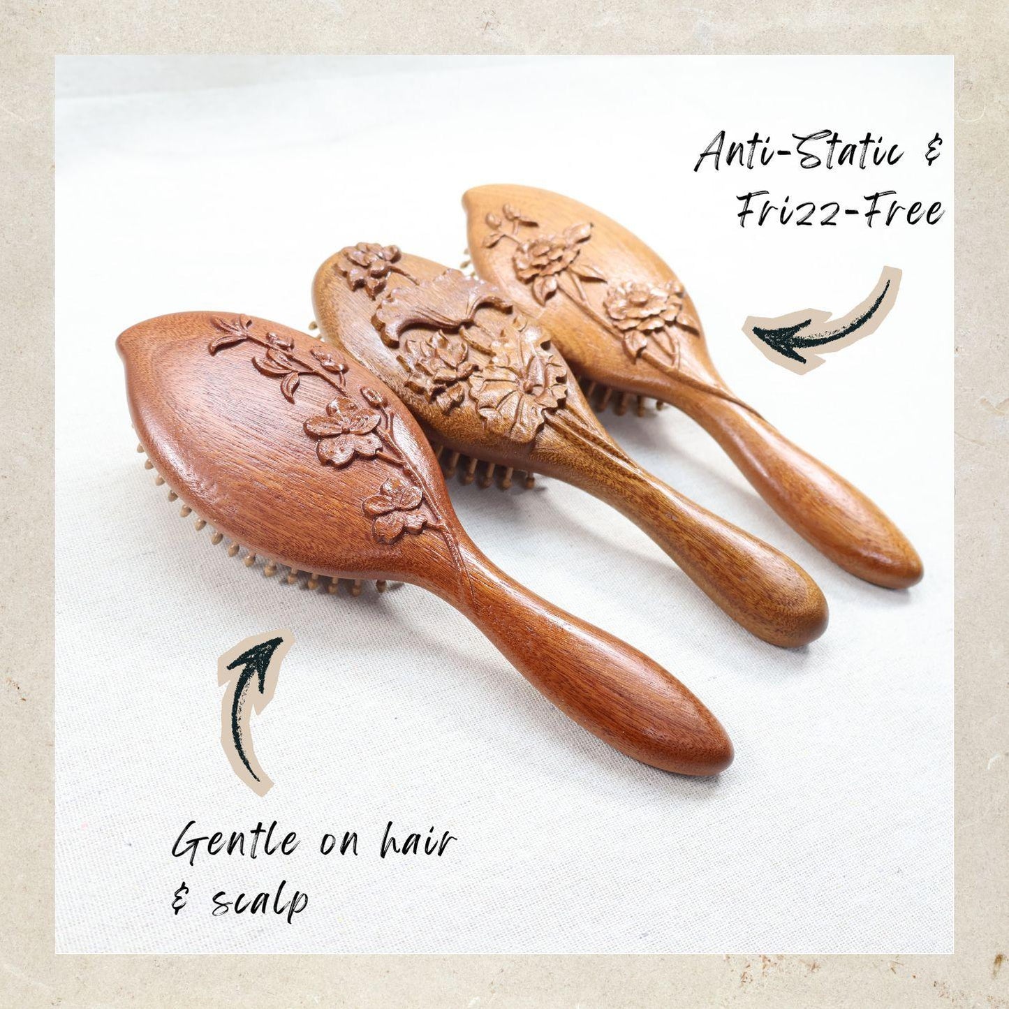 NAT High Quality & Premium Oriental Handcrafted Natural & Anti Static Red Sandalwood Premium Head Brush - BW26