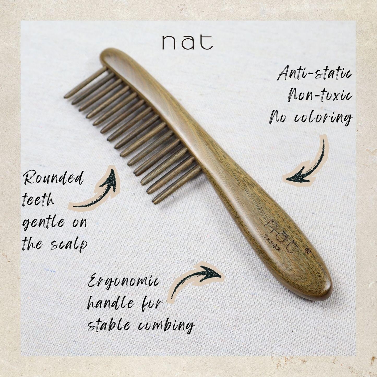 NAT Natural Classic Green Sandalwood Hair Luxe Detangle Brush - 9979