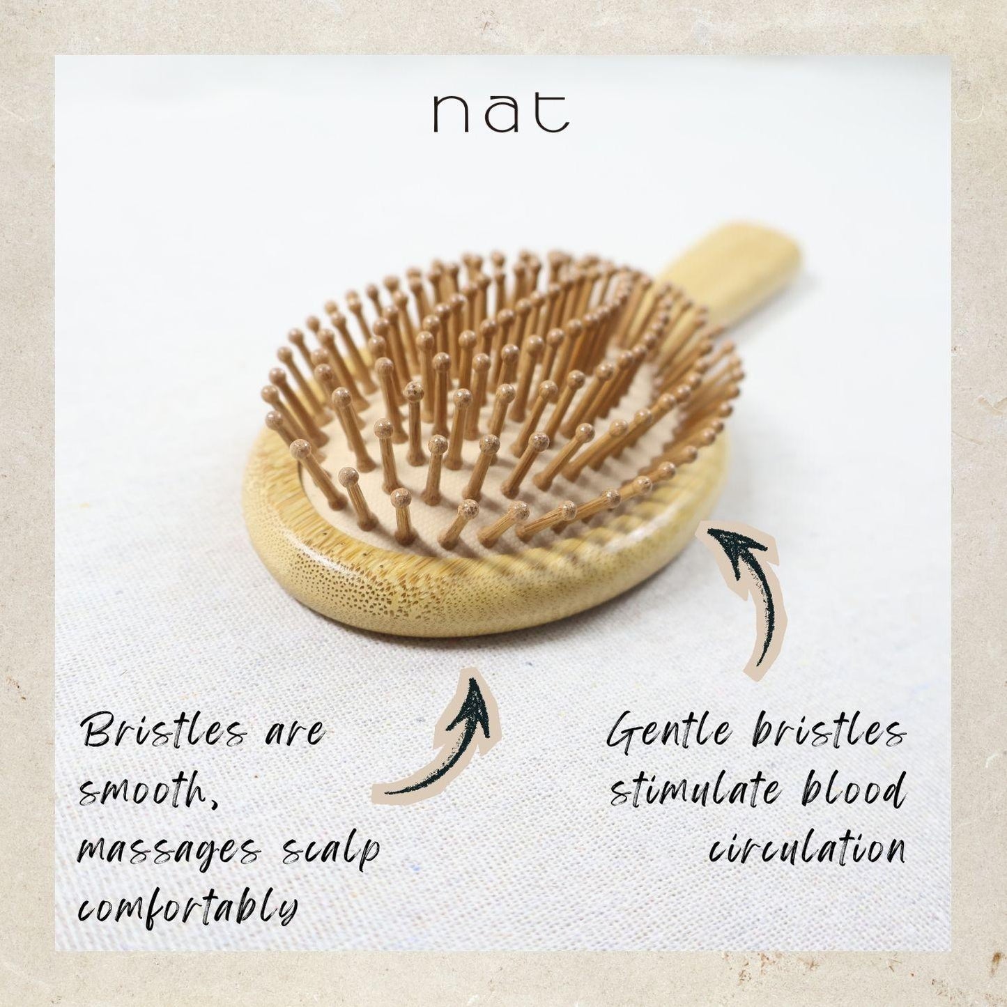 NAT High Quality & Natural Anti Static Bamboo Hair Brush with Rubber Air Cushion Comfort Brush - BW23
