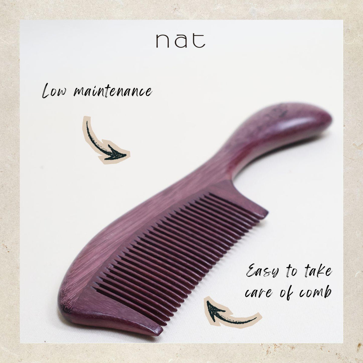 NAT Natural Purpleheart Hardwood Wooden Anti-Static Wood Prime Styling Comb - 9959